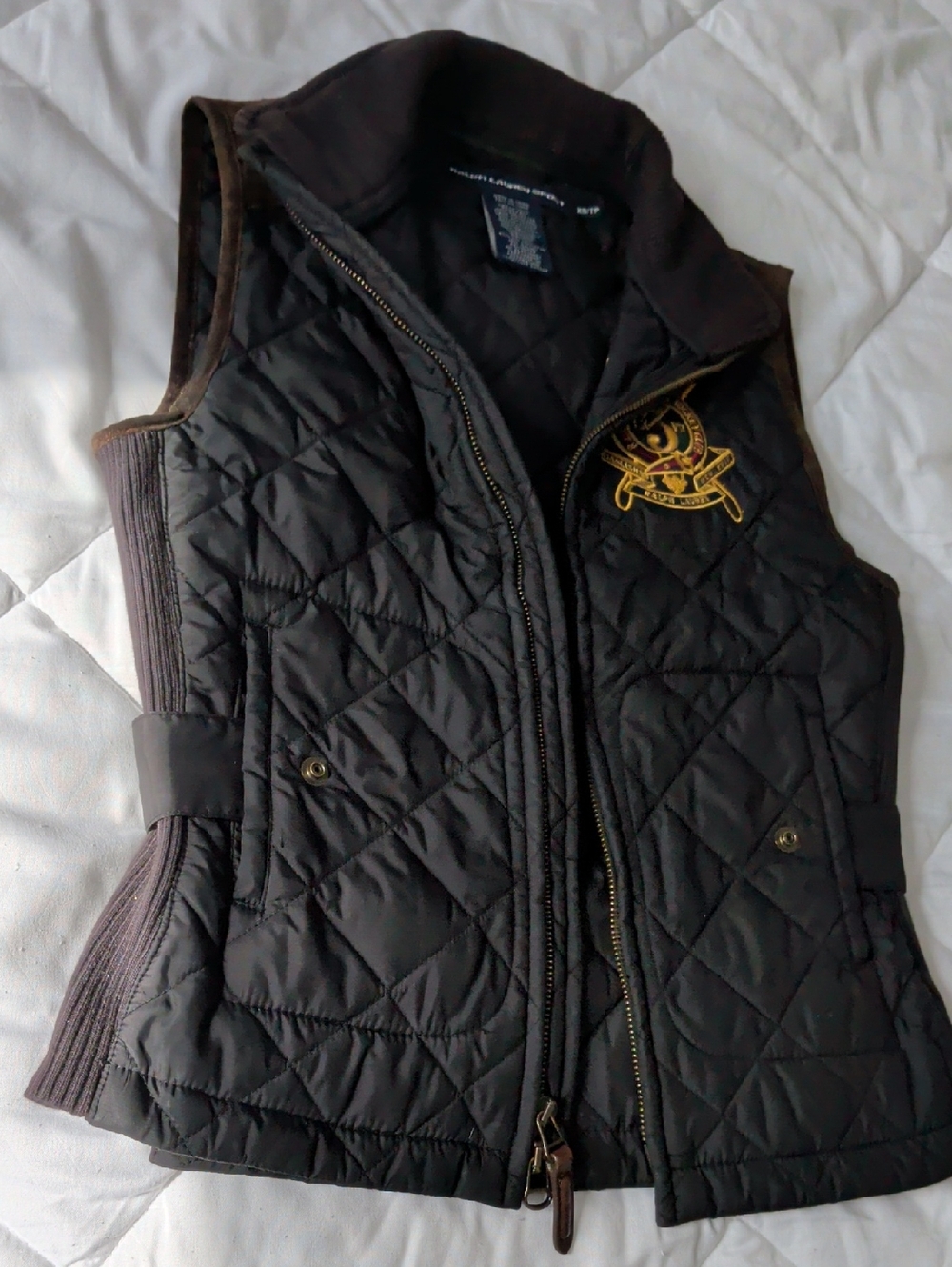 Ralph Lauren Black Quilted Sleeveless Vest with Gold Crest